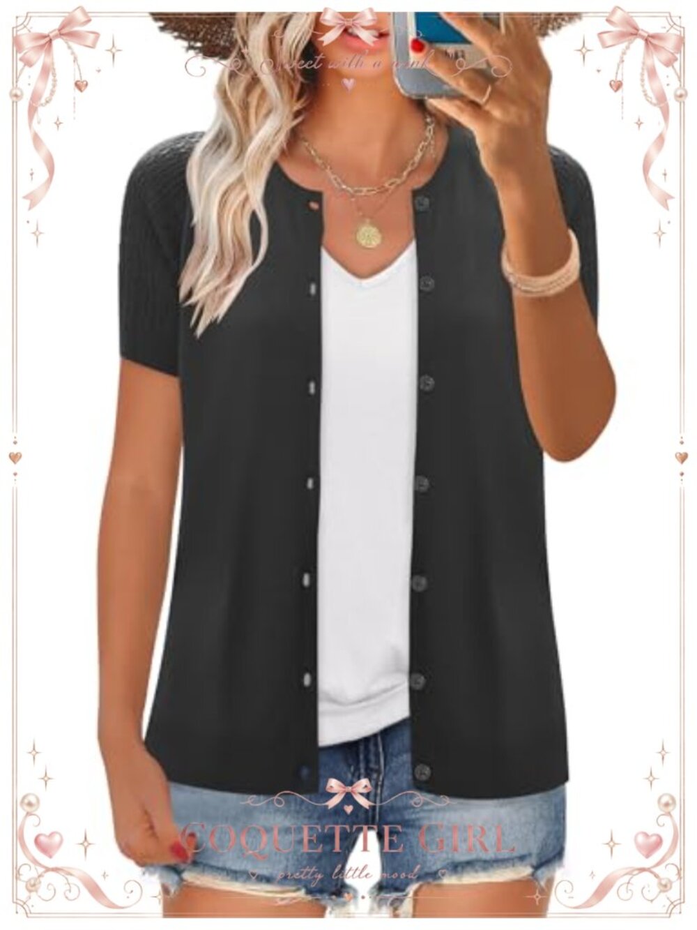 Crochet Button Up Shrug Cardigan Short Sleeve Hollowed Out Knit Sweater